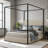 Metal Canopy Bed with Tall Corduroy Upholstered Headboard and Four Poster-920403527-933042638