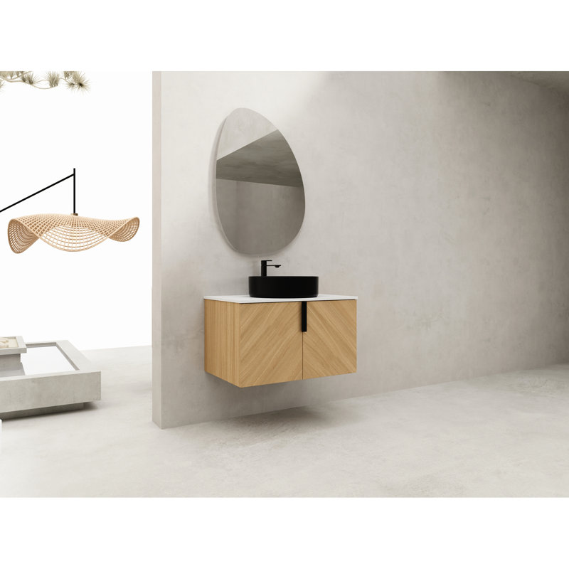 Meuble-lavabo de 30 po avec lavabo d'art en céramique, plateau en pierre artificielle et base en contreplaqué