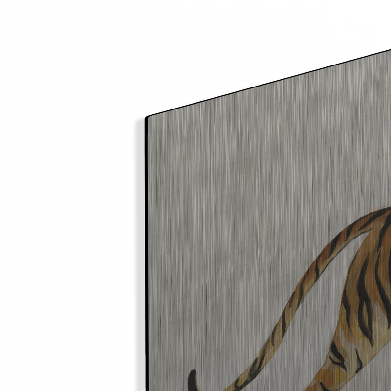 Art mural en métal luxueux «Walking Tiger Light» par Silvia Vassileva, 36 po x 24 po