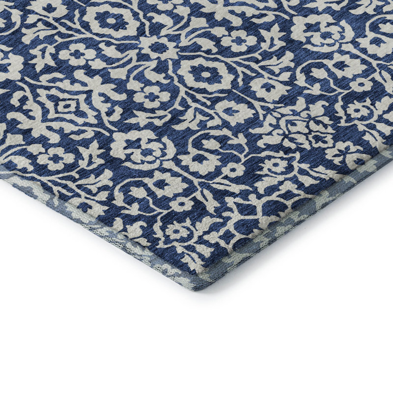 Tapis bleu marine de qualité supérieure lavable à la machine Prisco, Rectangle 2 pi 6 po x 3 pi 10 po