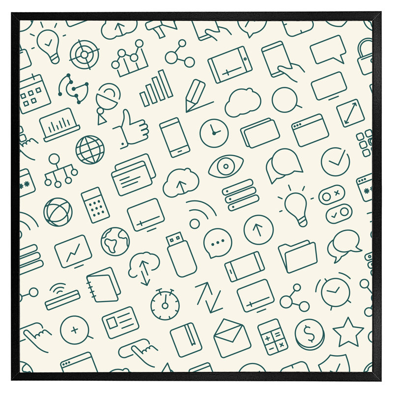 Outline Icons - Single Picture Frame Print, Black, 76cm H x 76cm W