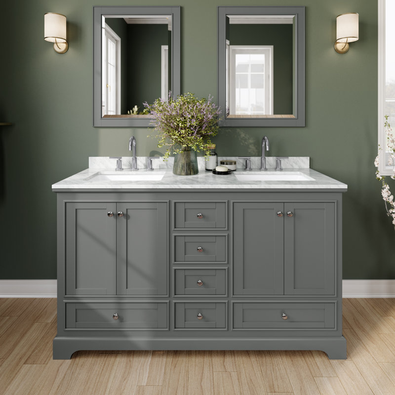 Deborah 60'' Double Bathroom Vanity with Marble Top, Dark Gray, Polished Chrome