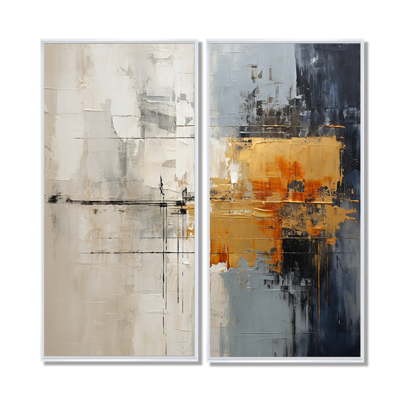 Abstrait paysage urbain II - grand collage abstrait 2 panneaux muraux, Impression encadrée flottante, 40" H x 40" W, White