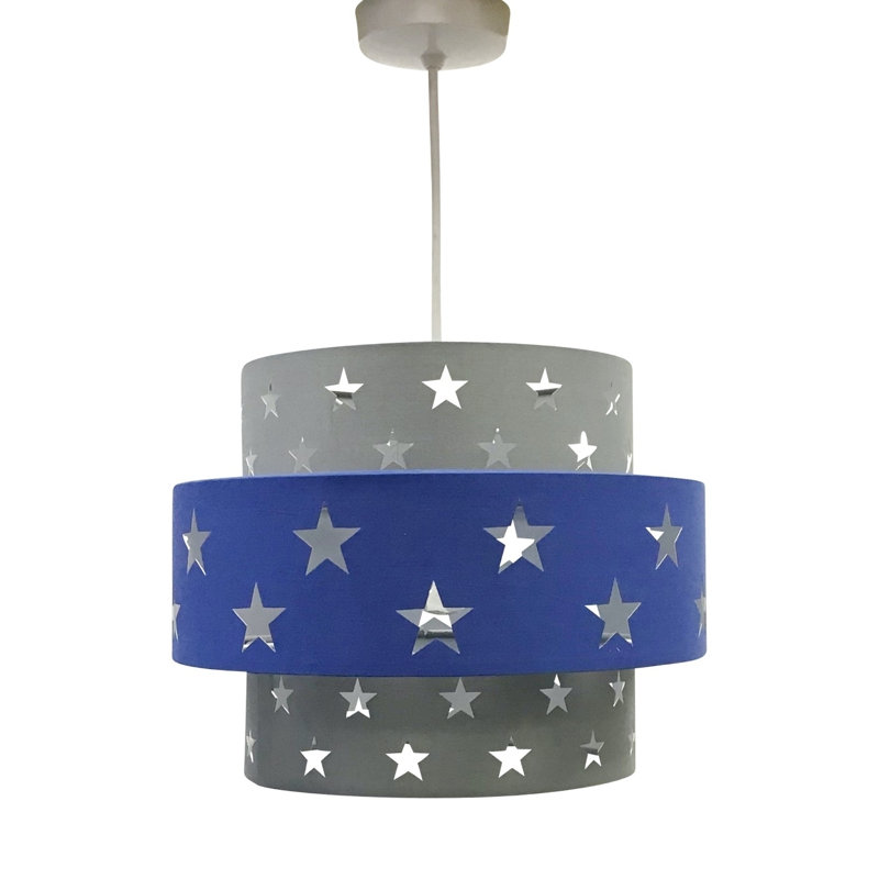 Achraf 22cm H Cotton Drum Pendant Shade, Grey/Blue