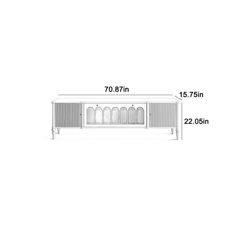 Retro TV stand with archway element glass door, 70.87"