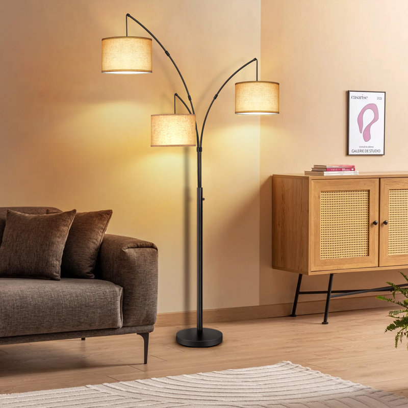 Lampe sur pied à branches 3 lumières 80 "Khaleed, Noir, Beige