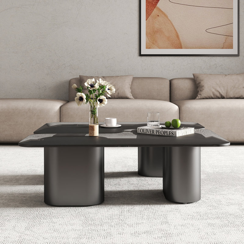 Ensemble de tables basses convertibles à plateau en verre trempé, Gris