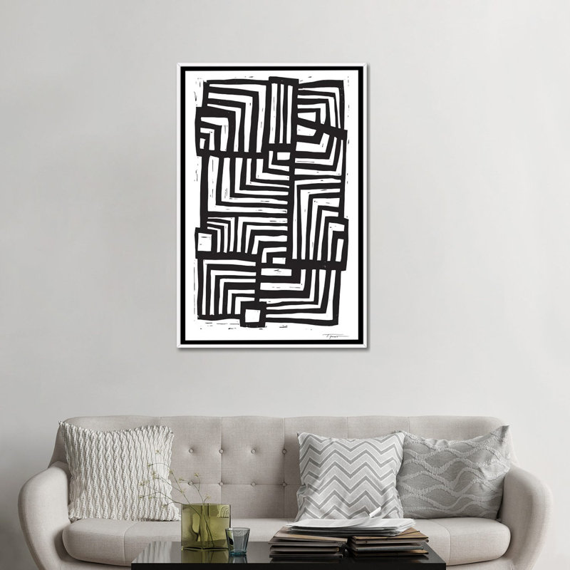 Déplacement de lignes - Impression d'art graphique, 48" H x 32" W x 1.5" D, Pas de tapis, Toile blanche encadrée