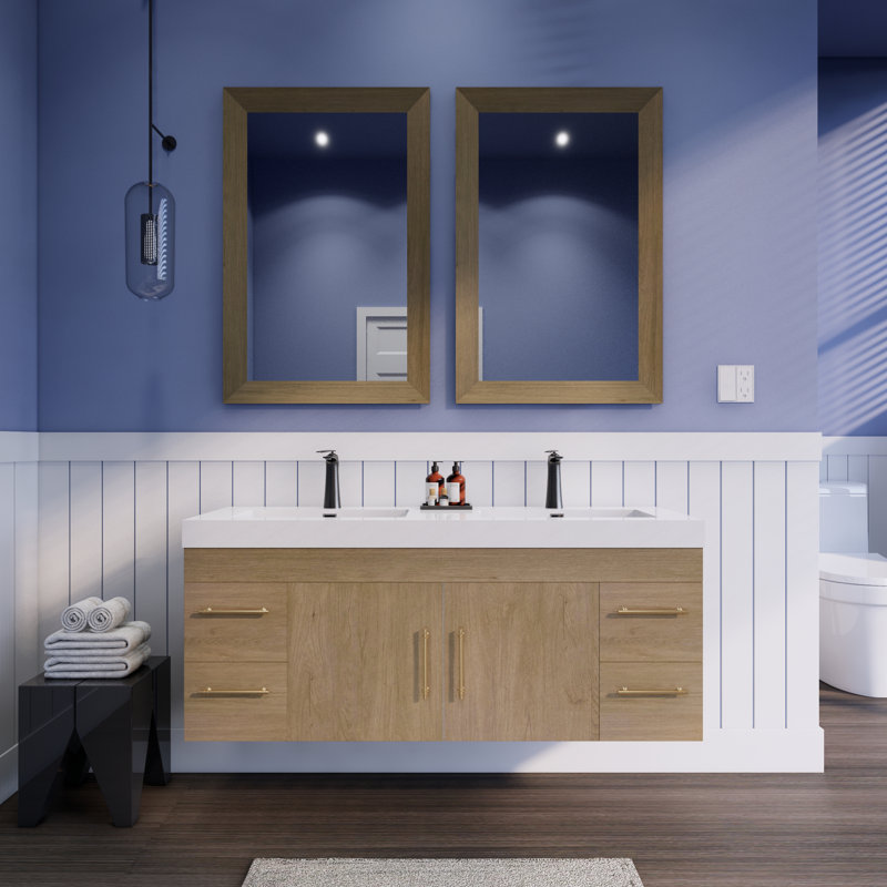 Ensemble de meuble-lavabo double mural 60 "Spring, Chêne blanc