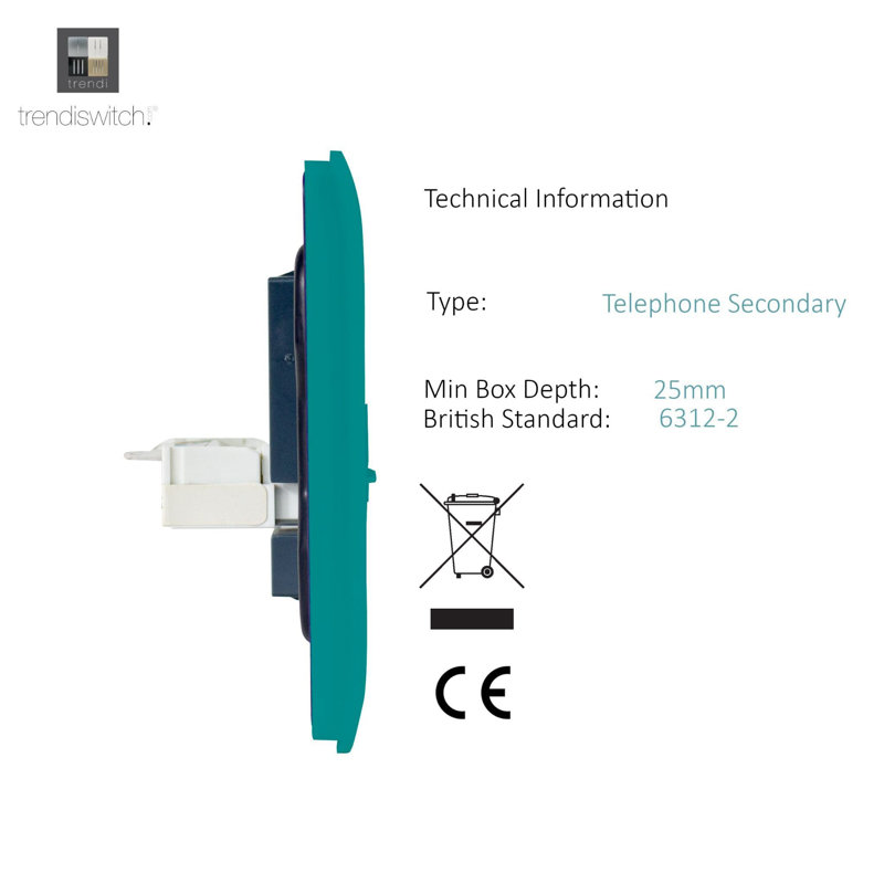 Trendi Switch 2 Gang RJ45 Cat 5e PC Ethernet & Telephone Sockets, Bright Teal