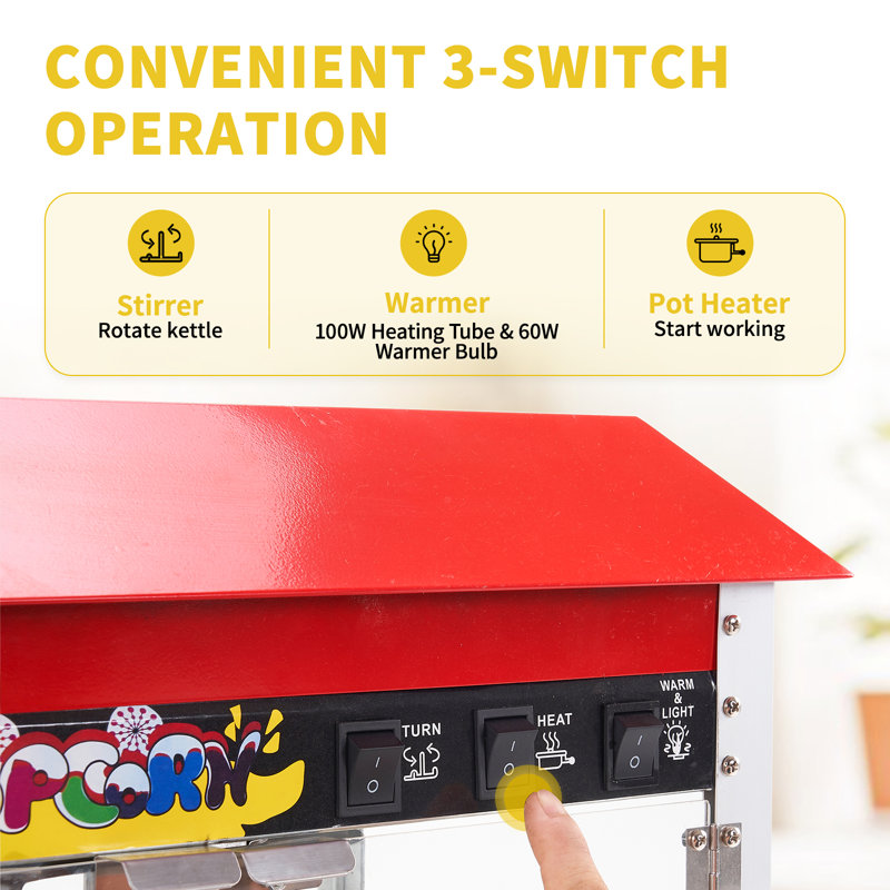 Popcorn Machine, 10 Oz Kettle, 1300w Countertop Popcorn Maker For 48 Cups Per Batch, Movie Theater Popcorn Popper With 3-switch Control, 2 Scoops 1 Cup