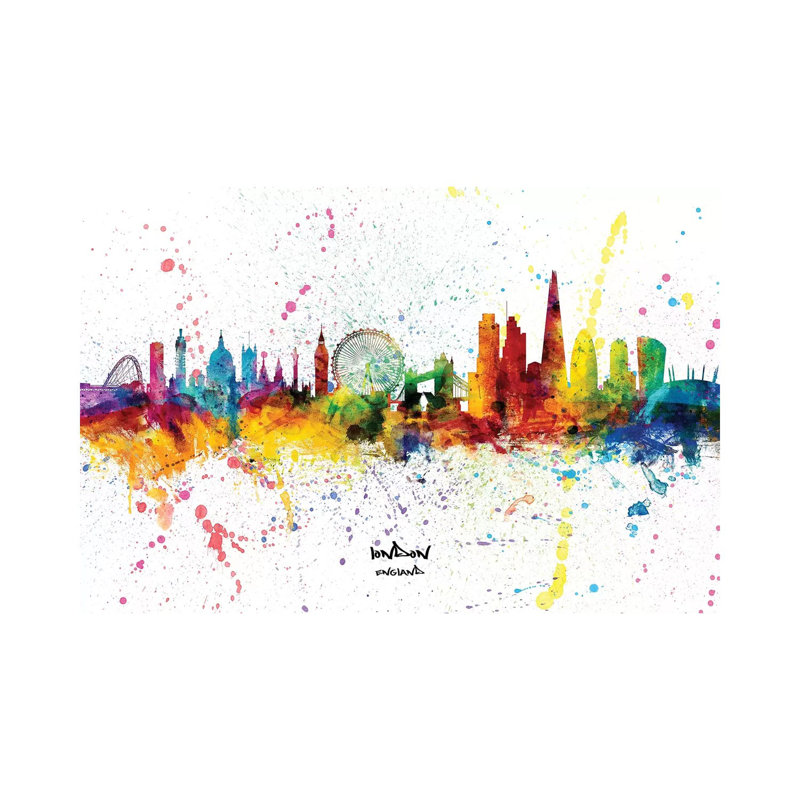 London England Skyline Splash by Michael Tompsett - 1 Piece Wrapped Canvas Wall Art, 101.6 cm H x 66.04 cm W x 3.175 cm D