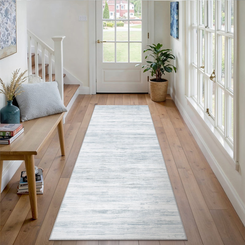 Tapis texturé abstrait bleu clair Luminae, Bleu clair, Tapis de couloir 2 pi x 8 pi