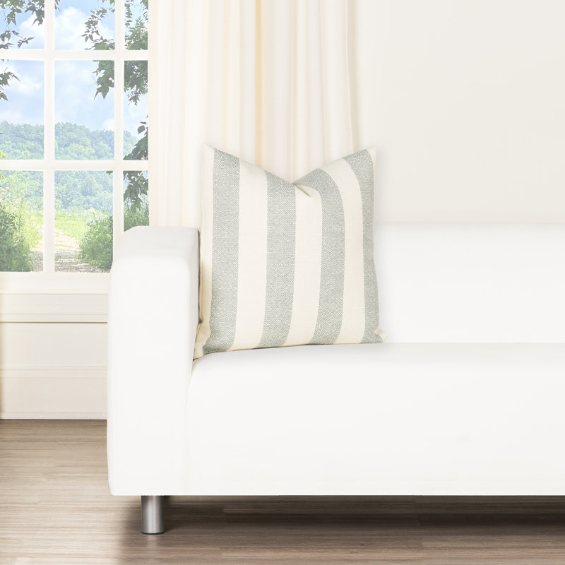 Coussin Birch Lane Harding, Polyester, Rayé bleu ciel, Carré 26 po