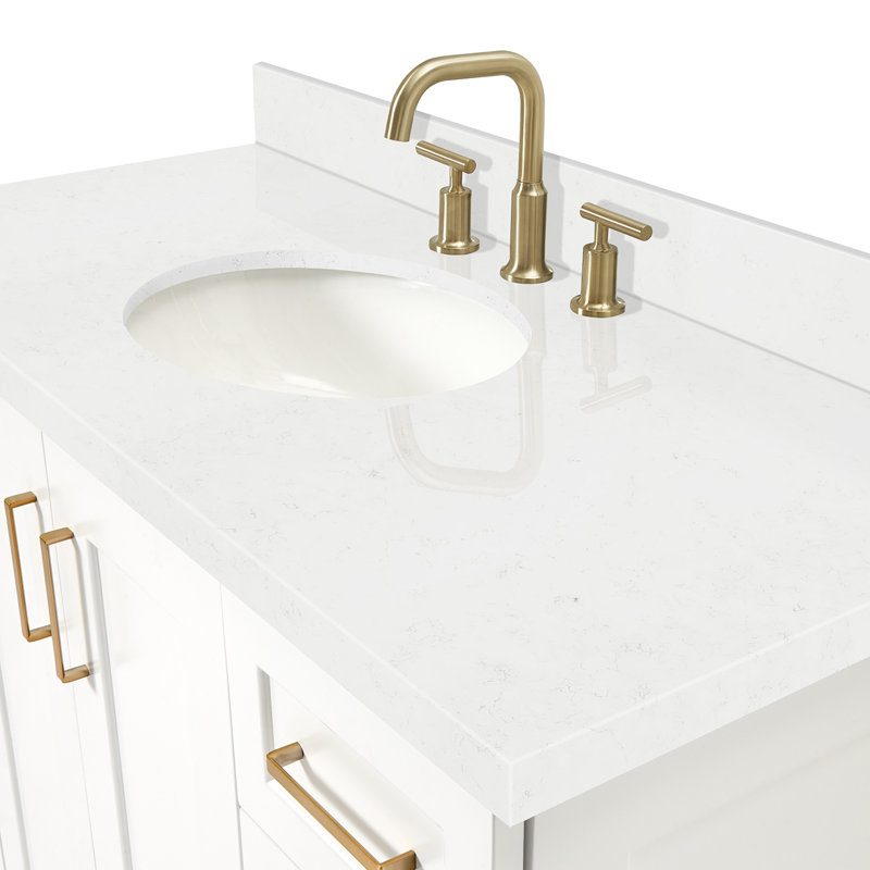 Freitas 48'' Solid Wood Single Bathroom Vanity, White, Oval, Carrara Quartz