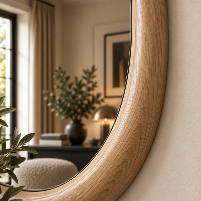 Solid Wood Oval Wall Mirror