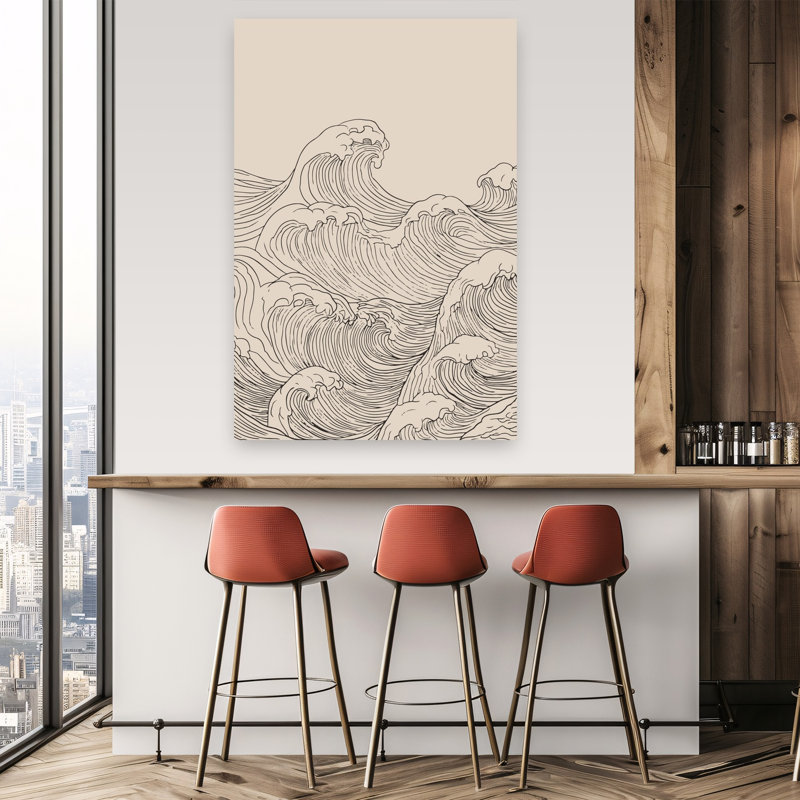 Impression sur art japonais, vagues de l'océan japonais, 60" H x 40" W