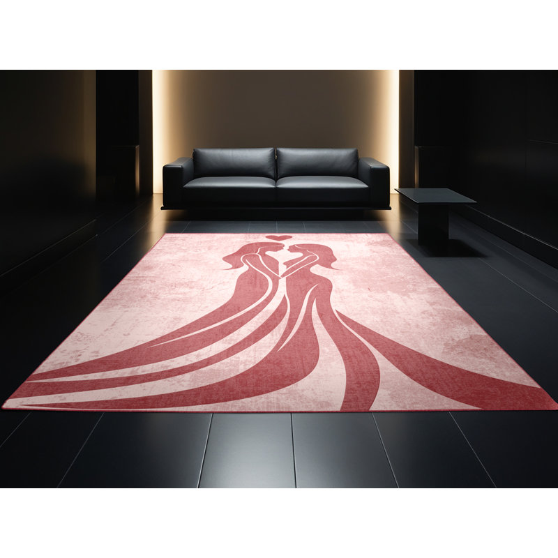 Tapis rose et rose moderne lavable à la machine Torresdale Valentines, 2 x 3