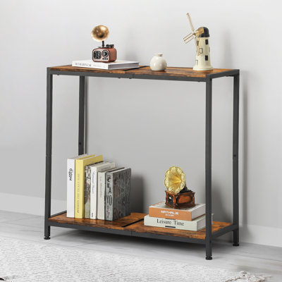 2-Tier Industrial Console Table, 33.8'' Rustic Brown & Black Entryway Table With Storage Shelf For Hallway & Living Room