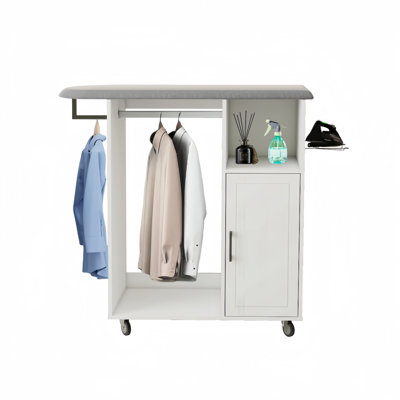 Rolling Ironing Board With Storage, Ironing Board Cart With Storage, Multipurpose Ironing Board Cabinet, Ironing Station On Wheels, Ironing Board Compact Ironing For Laundry Room, Bedroom, Cloakroom