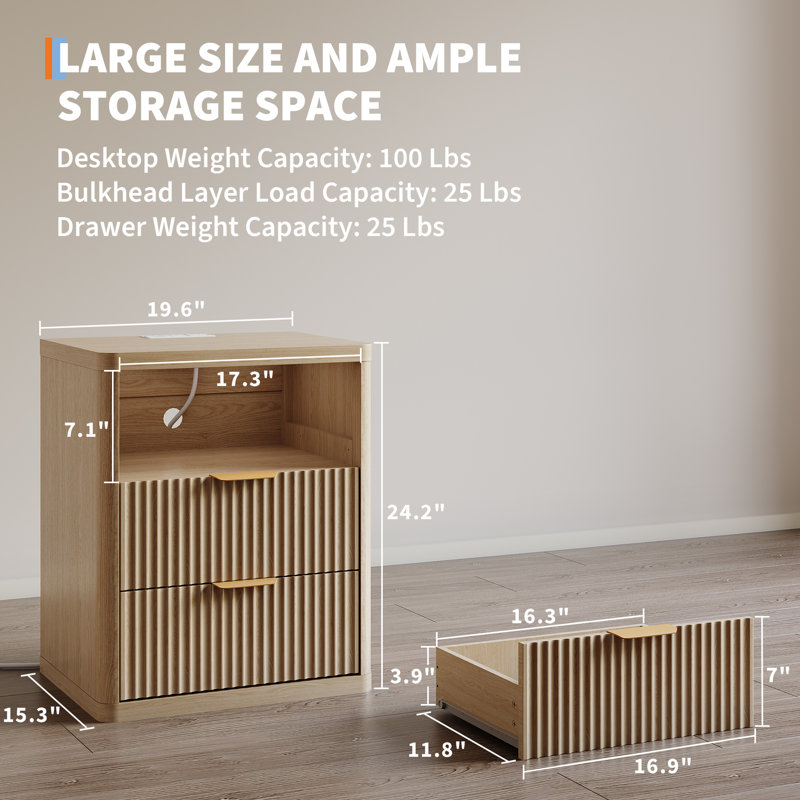19.6cm W Bedside Table, Yellow