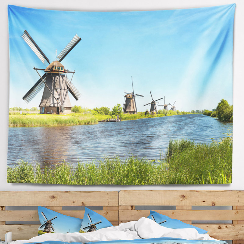 Moulins à vent en polyester au tapisserie kinderdijk avec accessoires suspendus inclus, H 32 po x l 39 po