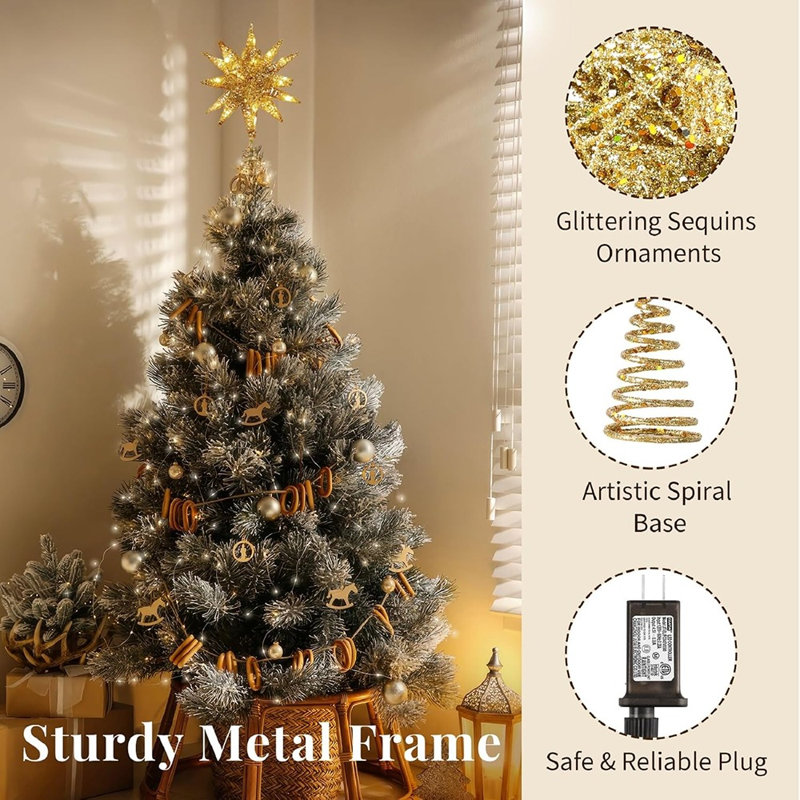 Étoile de Noël lumineuse géométrique 3D pour sapin, avec télécommande, minuterie, 8 modes d'éclairage et lumière DEL chaude.