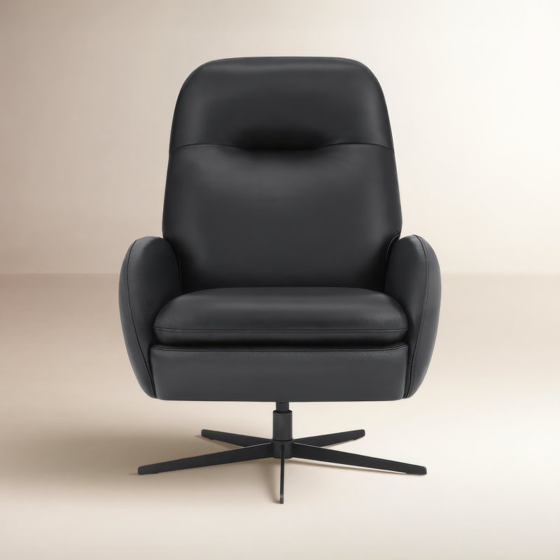Danva Genuine Leather Swivel Recliner, Florida Black Genuine Leather