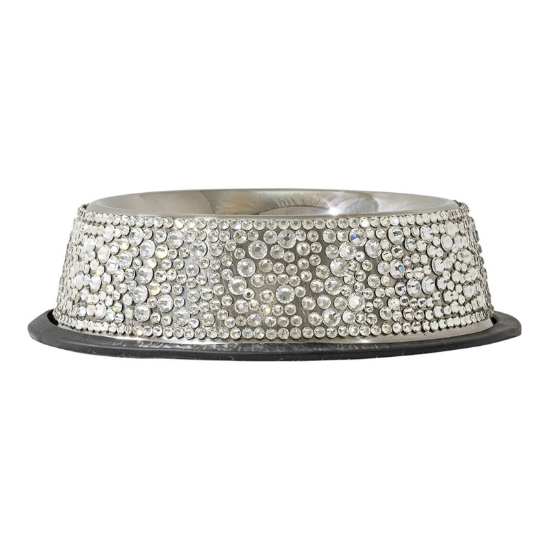 Sparkles Home | Bol pour animaux Strass | Pierres taillées à la main | Acier inoxydable | Petit à grand, Petit (7 po)
