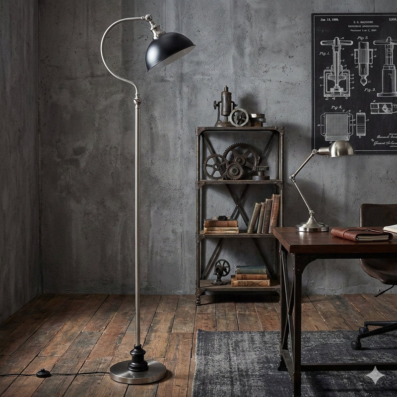 56''H SATIN NICKLE GOOD NECK FLOOR LAMP