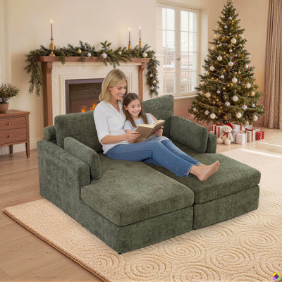 Braidon 63.4"Wide Chenille Chaise Lounge Chair, Upgrated Supported Back Cushion