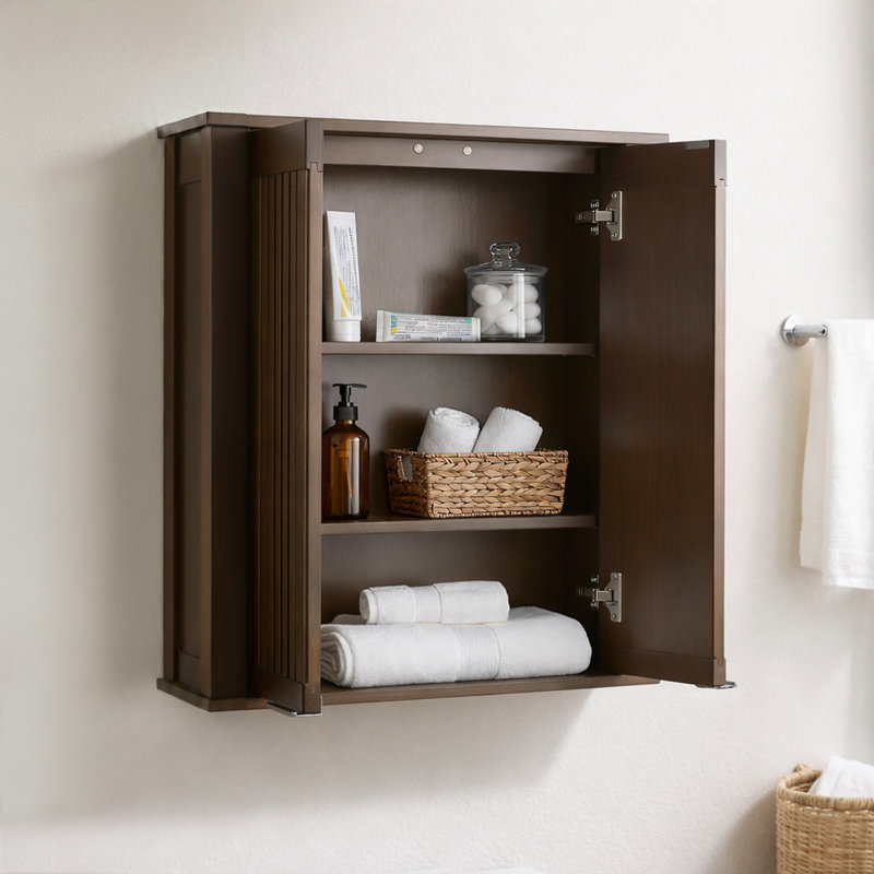 Through Lines Wall Mounted Bathroom Wall Cabinet, Brown