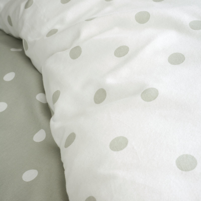 Brushed Polka Dot Cotton Reversible Duvet Cover Set, Green, Full Duvet Cover + 2 Standard Pillowcases