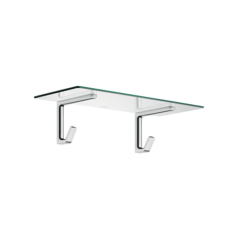 AXOR Universal Softsquare Towel Shelf With Robe Hooks, Brushed Nickel, 6.2" H x 9.9" W x 9.89" D