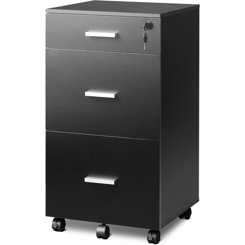 Classeur 3 tiroirs avec serrure, classeur en bois