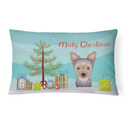  Coussin intérieur / extérieur Christmas Tree and Yorkie Puppy