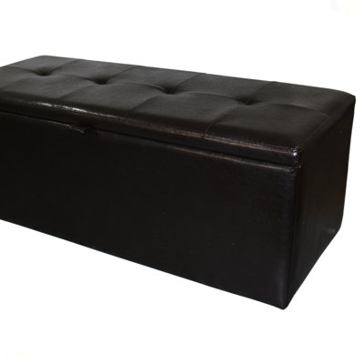 18.5" Tall Leather Upholstered Leather Storage Bench, Brown