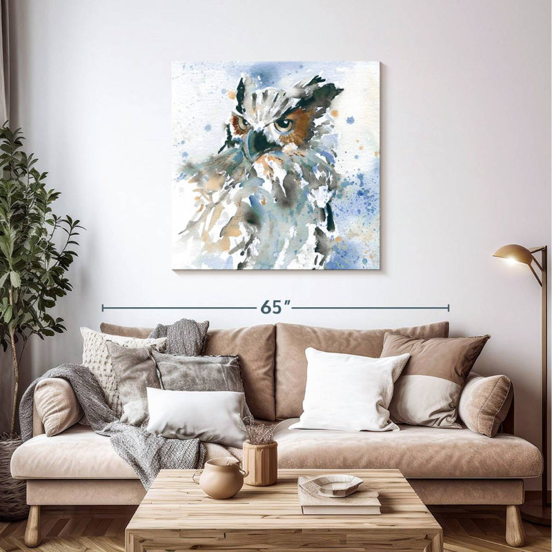 Chouette des marais sur fond bleu, H 39 po x l 39 po
