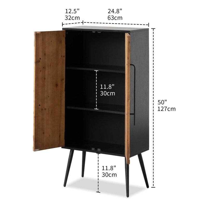 50" Tall Accent Cabinet with Geometric Reclaimed Wood Doors, 2-Door Storage Cabinet with Shelves for Living Room & Entryway