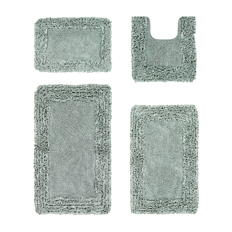 Courson Premium 100% Cotton 4-Piece Bath Rug Sets with Spray Latex Backing, Machine Washable, Luxurious Ruffle Pattern Super Absorbent & Tufted Weave Bath Mat for Bathroom