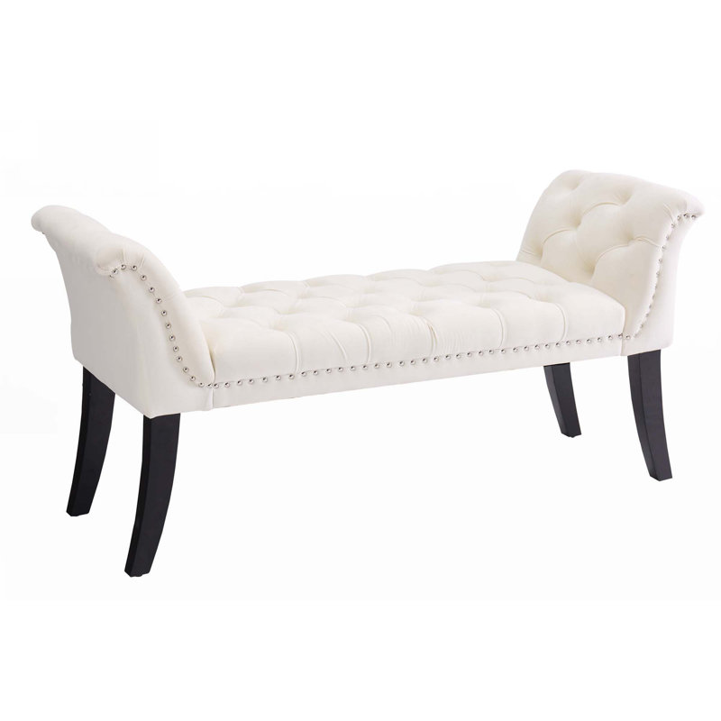 Armrest Button-Tufted Ottoman Bench