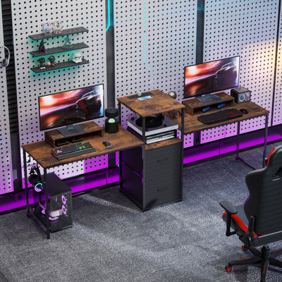 Bureau d'ordinateur pour 2 personnes, bureau de jeu avec prises de courant, noir
