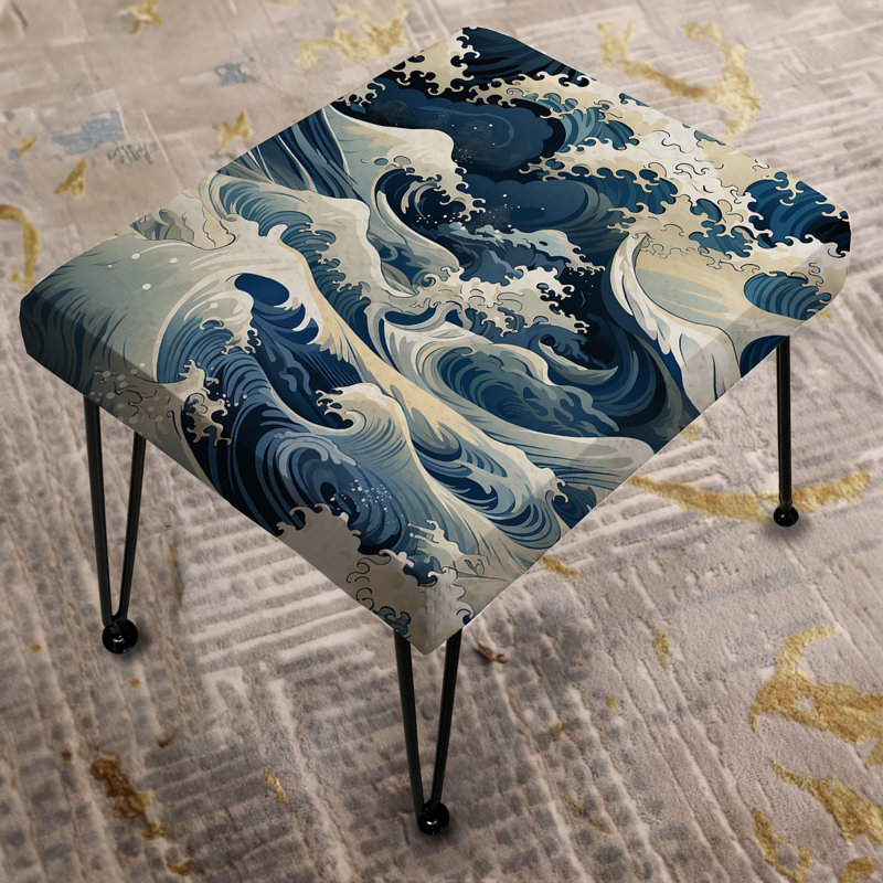 Bleu et blanc, vagues de tempête rétro - repose-pieds rectangulaire bord de mer