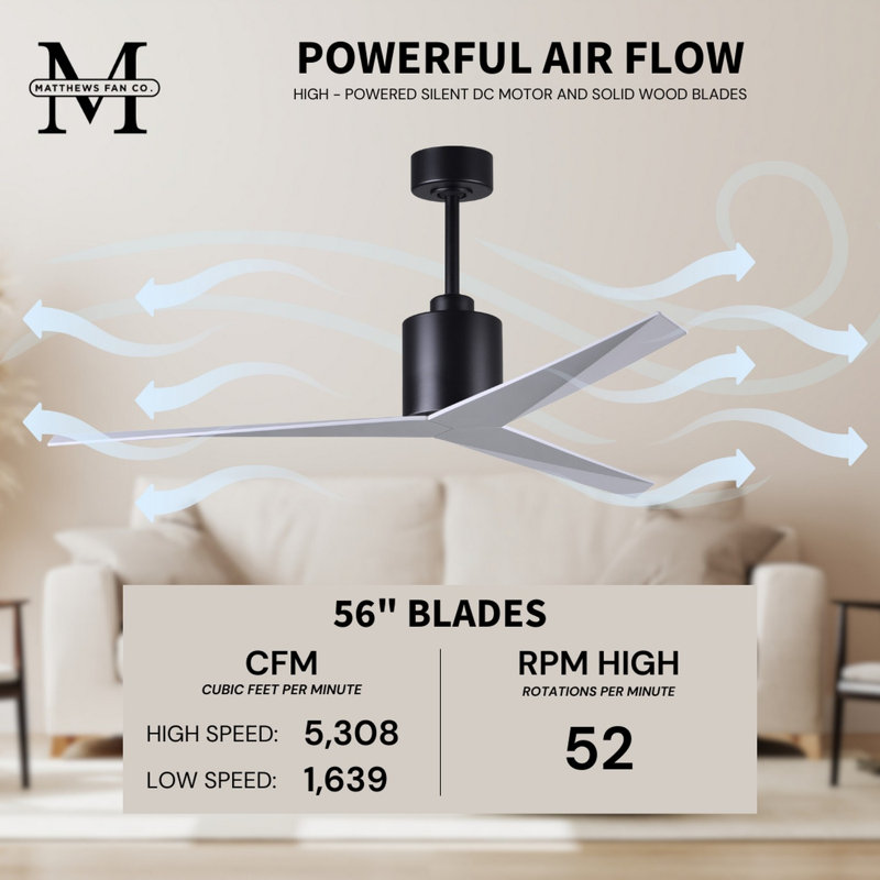 Eliza Outdoor Downrod Ceiling Fan, Matte Black, Gloss White