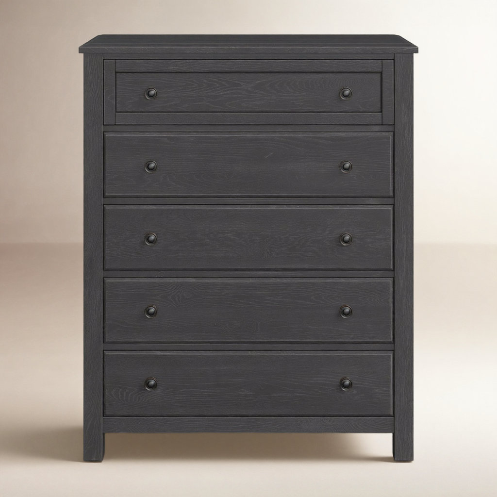 Lewin 43" Oak 5-Drawer Chest, Graphite