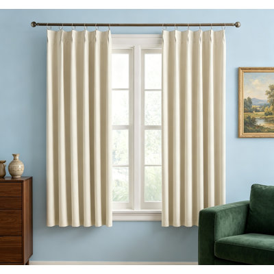 Cream Beige Blackout Soundproof Pinch Pleat Curtains for Bay Windows