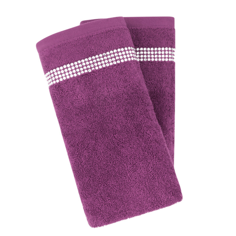 Sparkles Home Stripe Rhinestone Fingertip Towels | 100% Cotton Terry | Glass Rhinestones, Purple