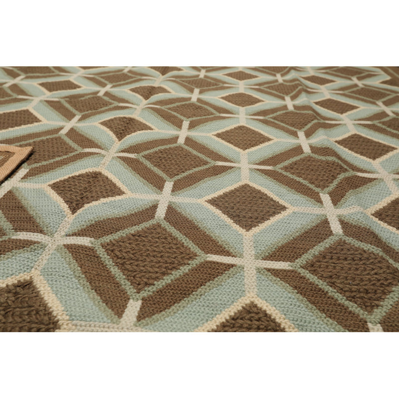 Tapis zone en laine brun/aqua 6 pi x 9 pi 4 po one-of-kind noué la Stpierre