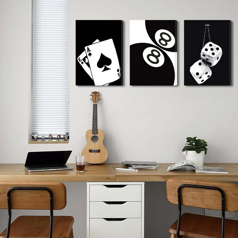 3Pcs Black Poker Dice Canvas Wall Art Lucky You Poster Prints Trendy Funky Preppy Y2K 8 Ball Pictures Artwork Aesthetic Painting For Game Room Apartment Dorm Decor Canvas