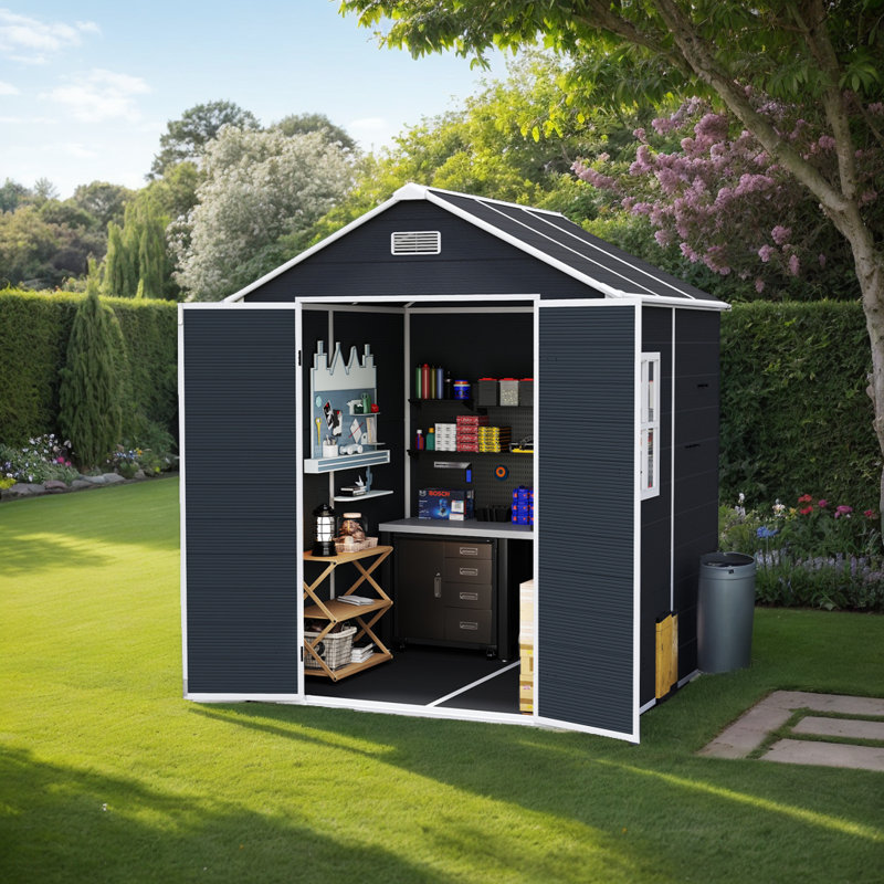 Remise de rangement imperméable en résine 6 x 6 pi avec porte verrouillable, panneau en PP de 12 mm et fenêtre HD